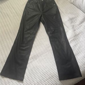 ZARA Black Faux Leather Fleece Lined High Rise Flare Ankle Pants Size 0 (EUR 32)